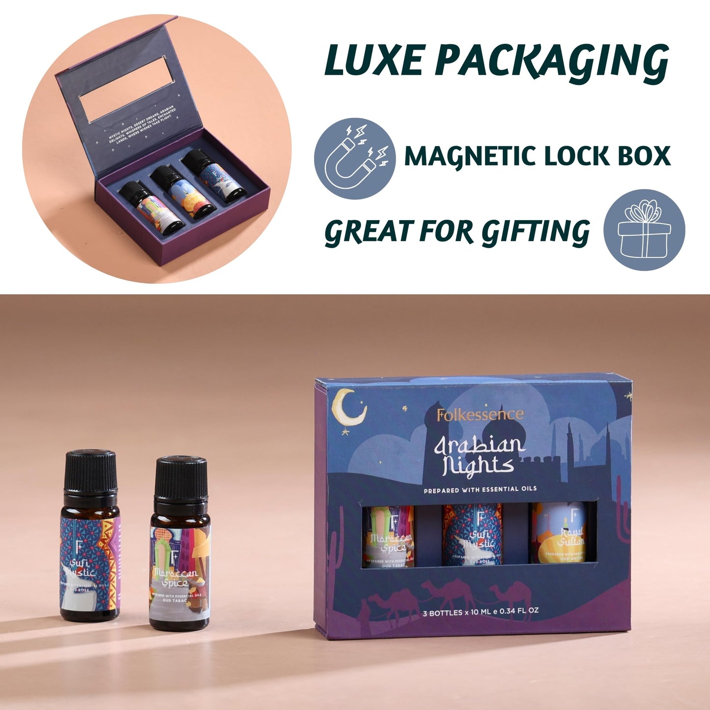 Folkulture Essential Oils for Diffuser – 3-Pack Oud Rose & Oud Tabac | Fragrance Oils