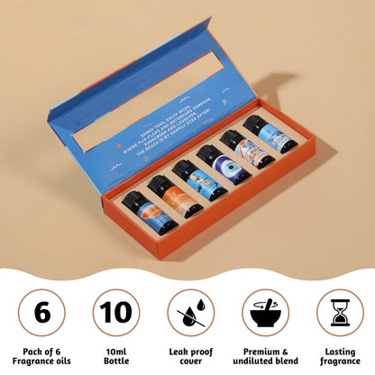 Folkulture Essential Oils for Home – Set of 6 Diffuser Oils (0.34 fl oz each) Beach Collection