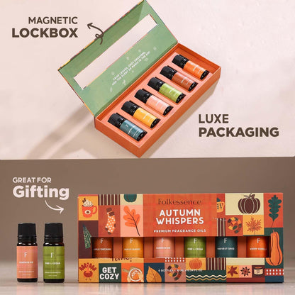 Folkulture Fall Essential Oils Diffuser Set – 6x0.34 fl oz (60 ml) Pumpkin Spice / Pumpkin Pie Scent