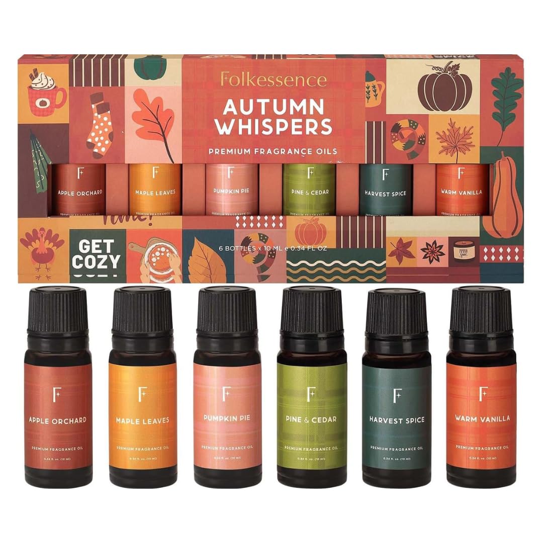 Folkulture Fall Essential Oils Diffuser Set – 6x0.34 fl oz (60 ml) Pumpkin Spice / Pumpkin Pie Scent