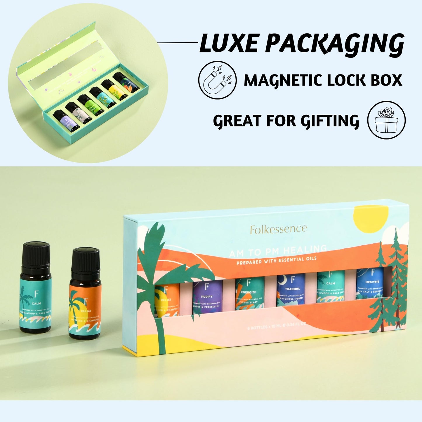 Folkulture Essential Oils for Diffuser Oil - 6-Pack Fragrance Oils for Home | Lavender & Sandalwood