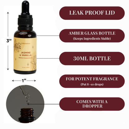 Folkulture Jasmine & Vanilla Essential Oil 30ml (Pack of 1) | Aromatherapy Diffuser Oil
