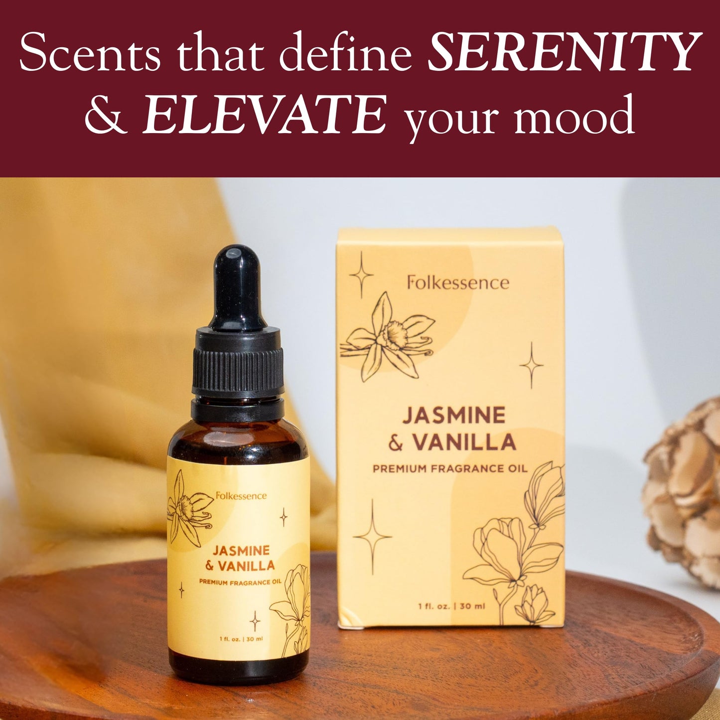 Folkulture Jasmine & Vanilla Essential Oil 30ml (Pack of 1) | Aromatherapy Diffuser Oil