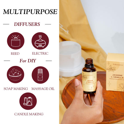 Folkulture Jasmine & Vanilla Essential Oil 30ml (Pack of 1) | Aromatherapy Diffuser Oil
