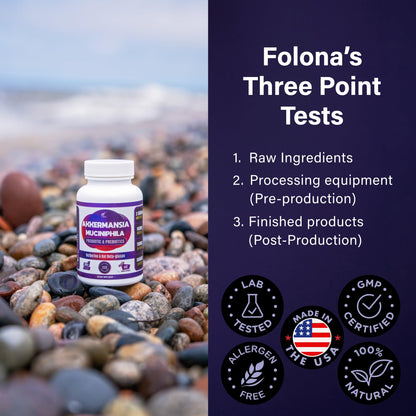 FOLONA Akkermansia GLP-1 Probiotic with Berberine & Beta-Glucan – Delayed-Release, 60 Capsules