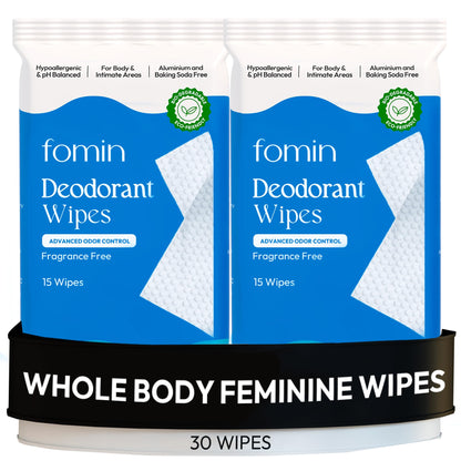 FOMIN Acidified Deodorant Wipes for Women – Fragrance Free, Aluminum-Free, pH-Balanced, Plastic-Free (30 Count)