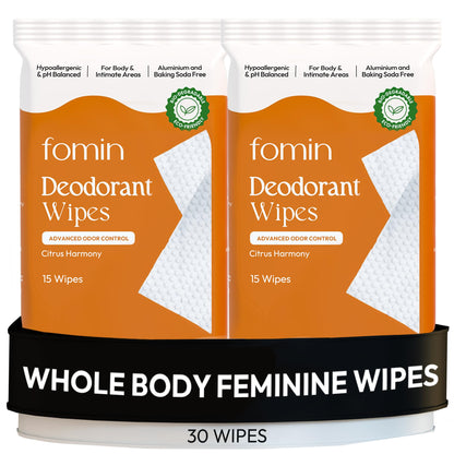 FOMIN Acidified Deodorant Wipes for Women – Citrus Harmony, 30 Count
