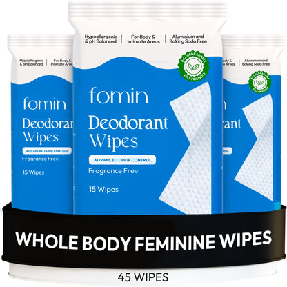 FOMIN Acidified Deodorant Wipes for Women – Fragrance-Free, Aluminum-Free, 45 Count