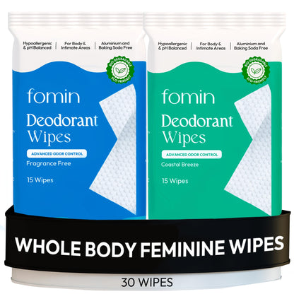 FOMIN Acidified Deodorant Wipes for Women – 30 Count, Hypoallergenic & Plastic-Free