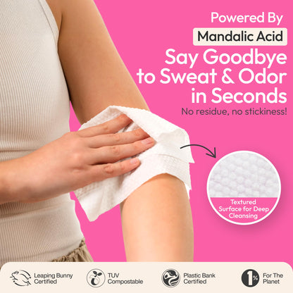 FOMIN Acidified Travel Deodorant Wipes – Patchouli Blossom, 50 Count, Plastic-Free & Biodegradable