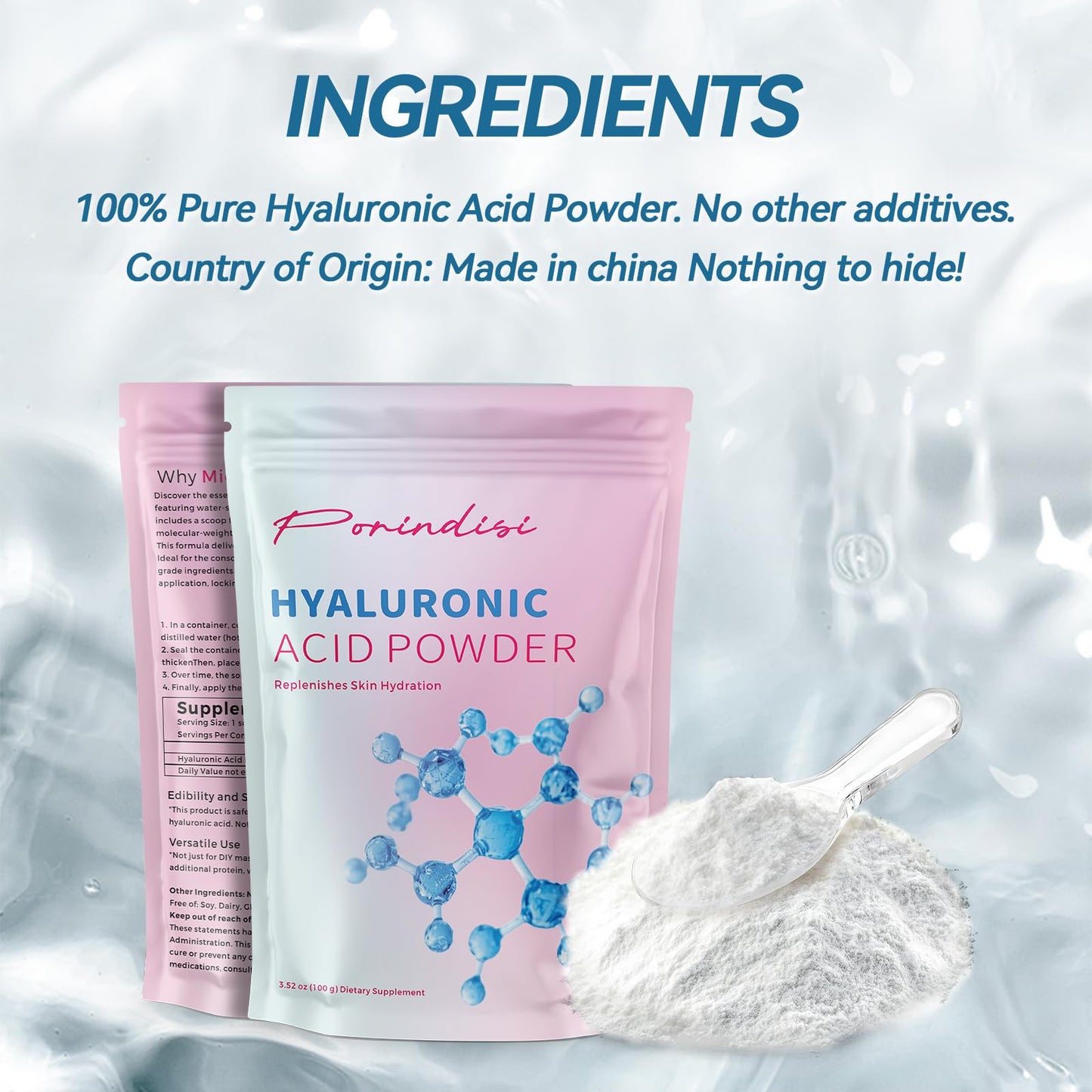 Pure Hyaluronic Acid Powder for Skin & Face | Organic, Low & High Molecular Weight, Sodium Hyaluronate, Food Grade