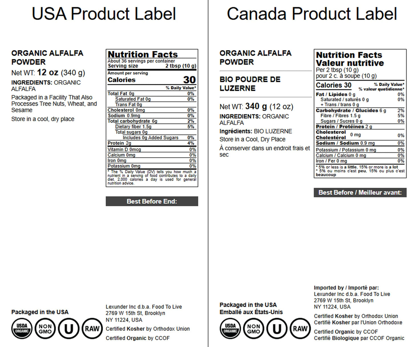 Food to Live Organic Alfalfa Powder 12 oz – Non-GMO, Vegan, Fiber & Protein