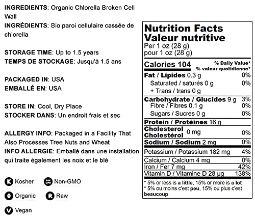 Food to Live Organic Chlorella Powder 8 oz - Non-GMO Kosher Vegan Superfood