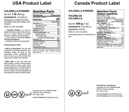 Food to Live Chlorella Powder 1 lb - Kosher, Raw Green Algae, Vegan Superfood