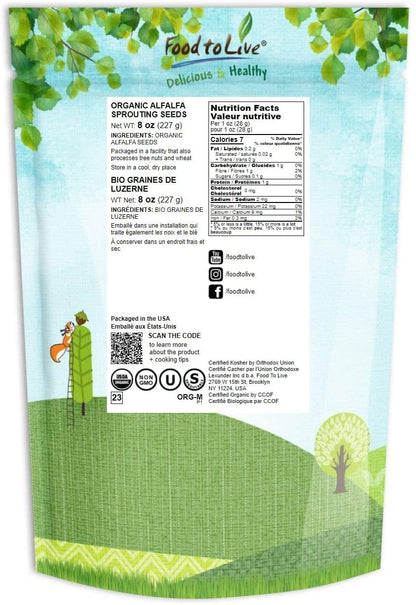 Food to Live Organic Alfalfa Sprouting Seeds - 8 oz, Non-GMO, Kosher, Raw