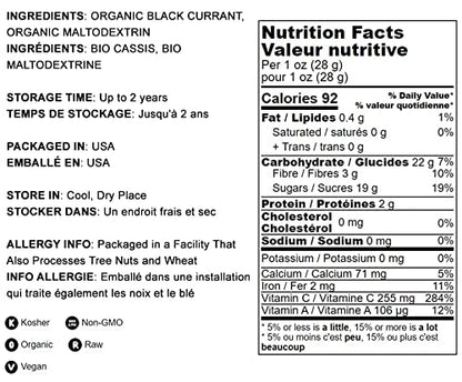 Food to Live Organic Black Currant Juice Powder, 1 Pound – Non-GMO, Raw, Kosher, Vegan Superfood