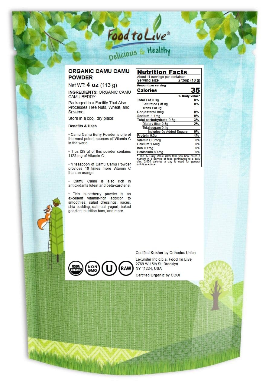 Food to Live Organic Camu Camu Powder 4 oz – Non-GMO, Raw, Kosher, Vegan