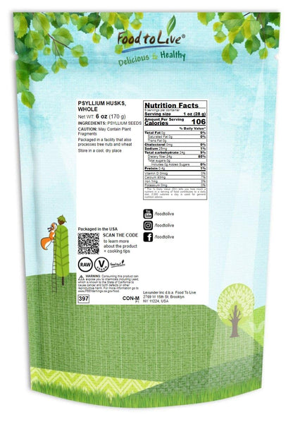 Food to Live Whole Psyllium Husks – 6 oz, Unflavored, Keto & Vegan