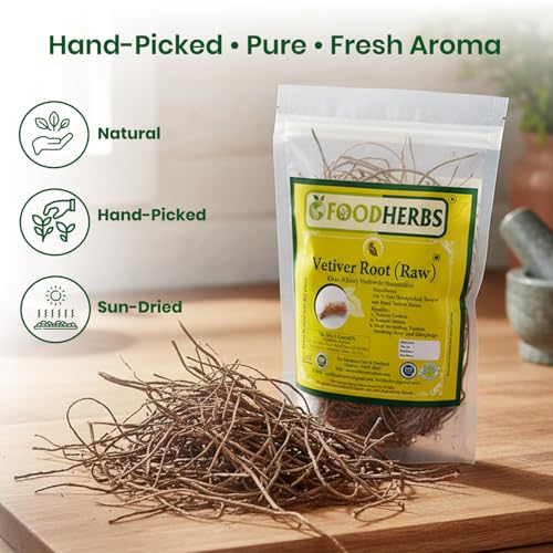 Foodherbs Dried Vetiver Roots (Khus Khus) 50g – Natural Coolant & Aromatic Wellness