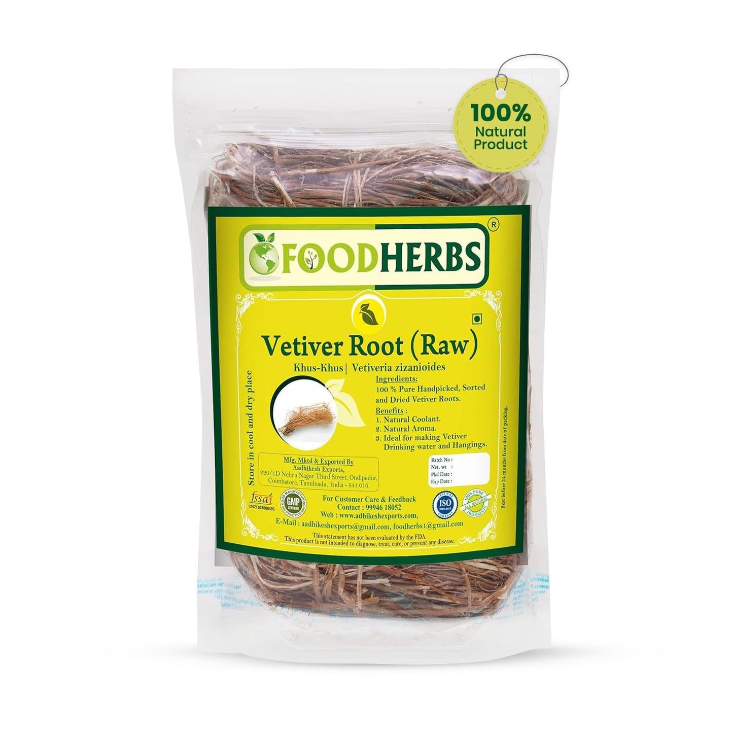 Foodherbs Dried Vetiver Roots (Khus Khus) 50g – Natural Coolant & Aromatic Wellness