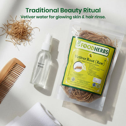 Foodherbs Dried Vetiver Roots (Khus Khus) 50g – Natural Coolant & Aromatic Wellness