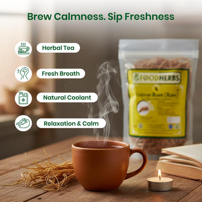 Foodherbs Dried Vetiver Roots (Khus Khus) 50g – Natural Coolant & Aromatic Wellness