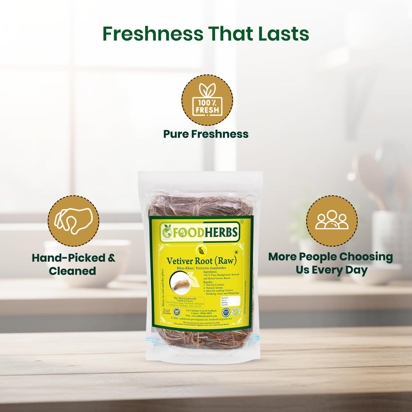 Foodherbs Dried Vetiver Roots (Khus Khus) 50g – Natural Coolant & Aromatic Wellness