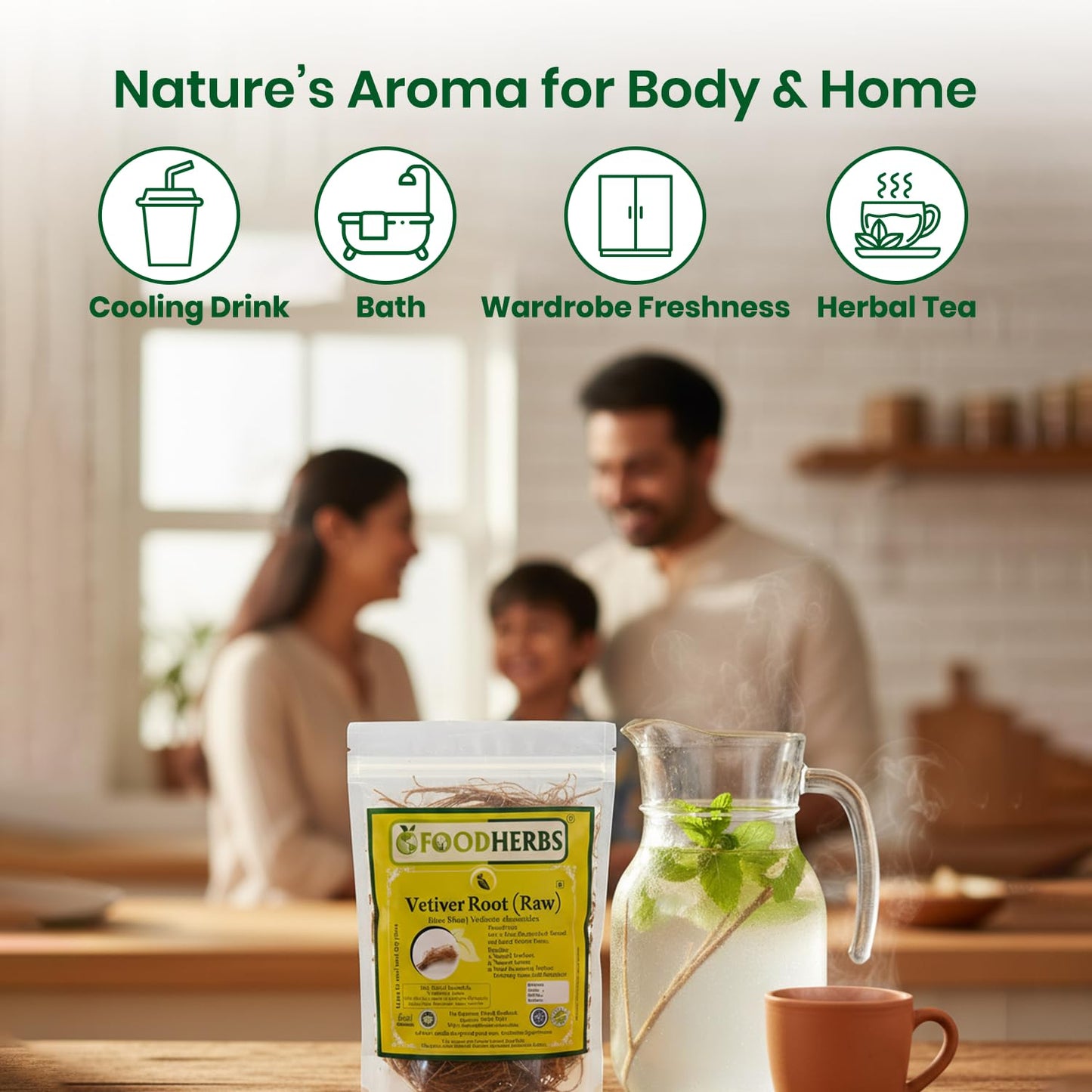Foodherbs Dried Vetiver Roots (Khus Khus) 50g – Natural Coolant & Aromatic Wellness
