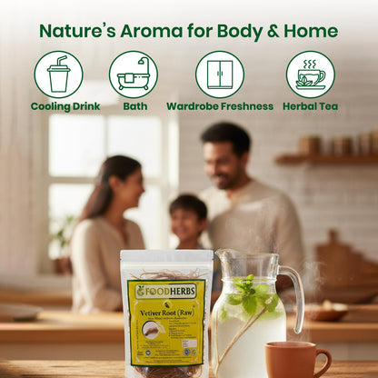 Foodherbs Dried Vetiver Roots (Khus Khus) 50g – Natural Coolant & Aromatic Wellness
