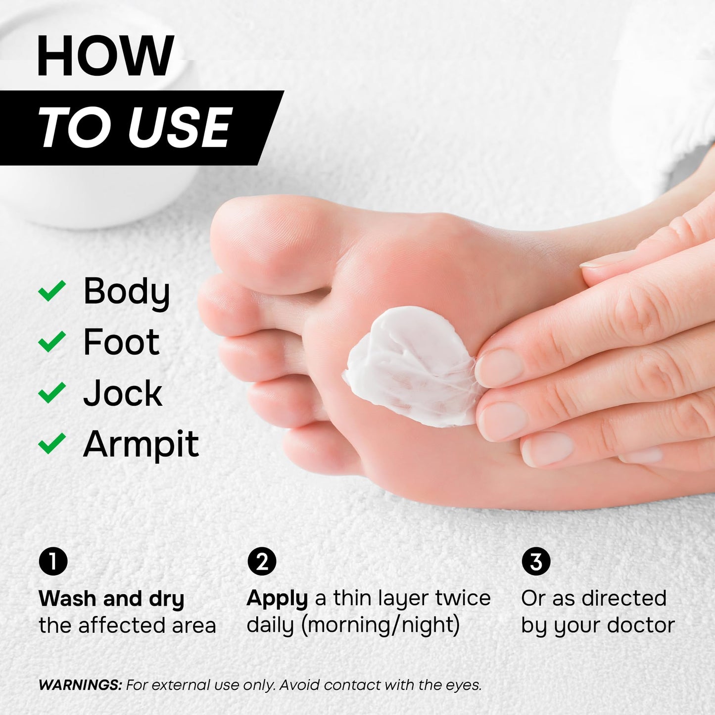 Antifungal Cream for Athlete's Foot, Ringworm & Jock Itch - Clotrimazole 1% Made in USA - Extra Strength Ring Worm, Jock Itch Cream, Anti Fungal Athletes Foot Treatment for Humans Skin Fungus - 2 oz