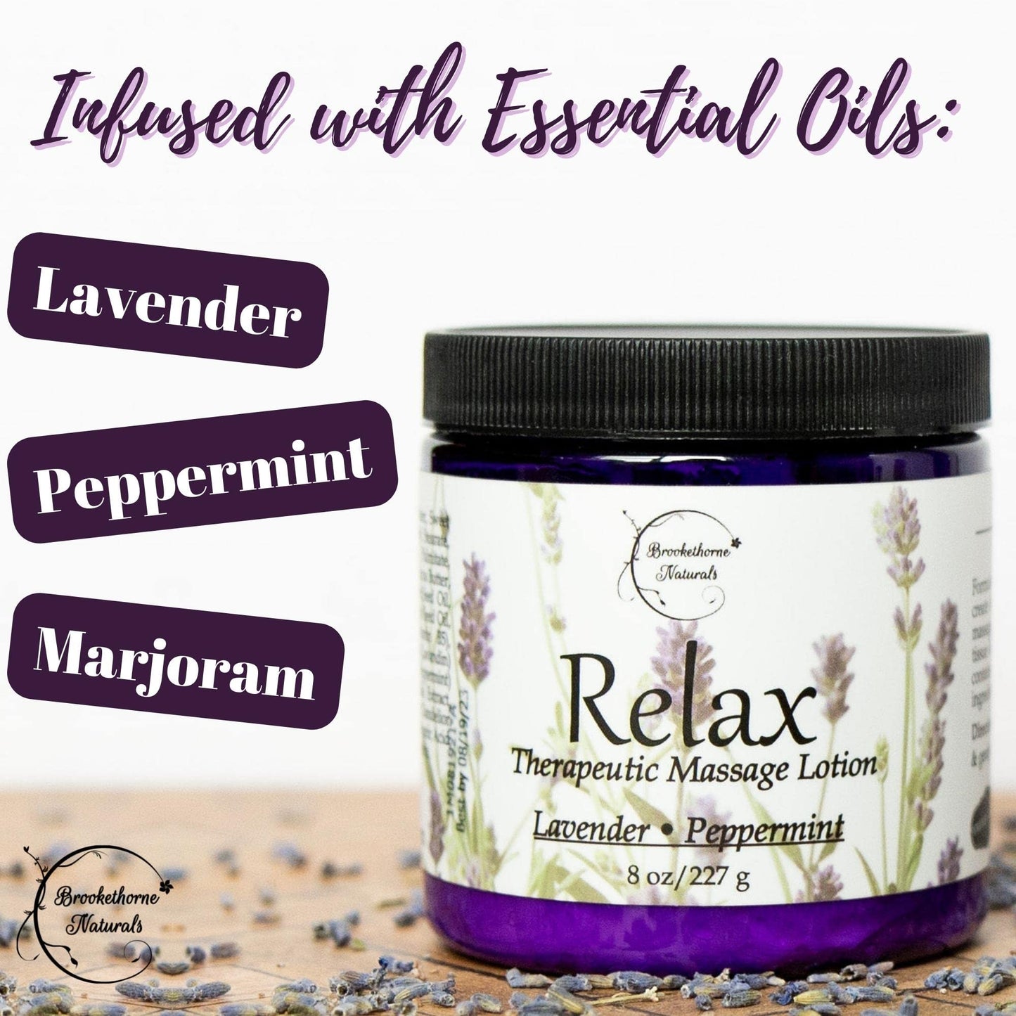 Relax Therapeutic Massage Lotion – All Natural with Lavender & Peppermint Oils | Brookethorne Naturals 8oz