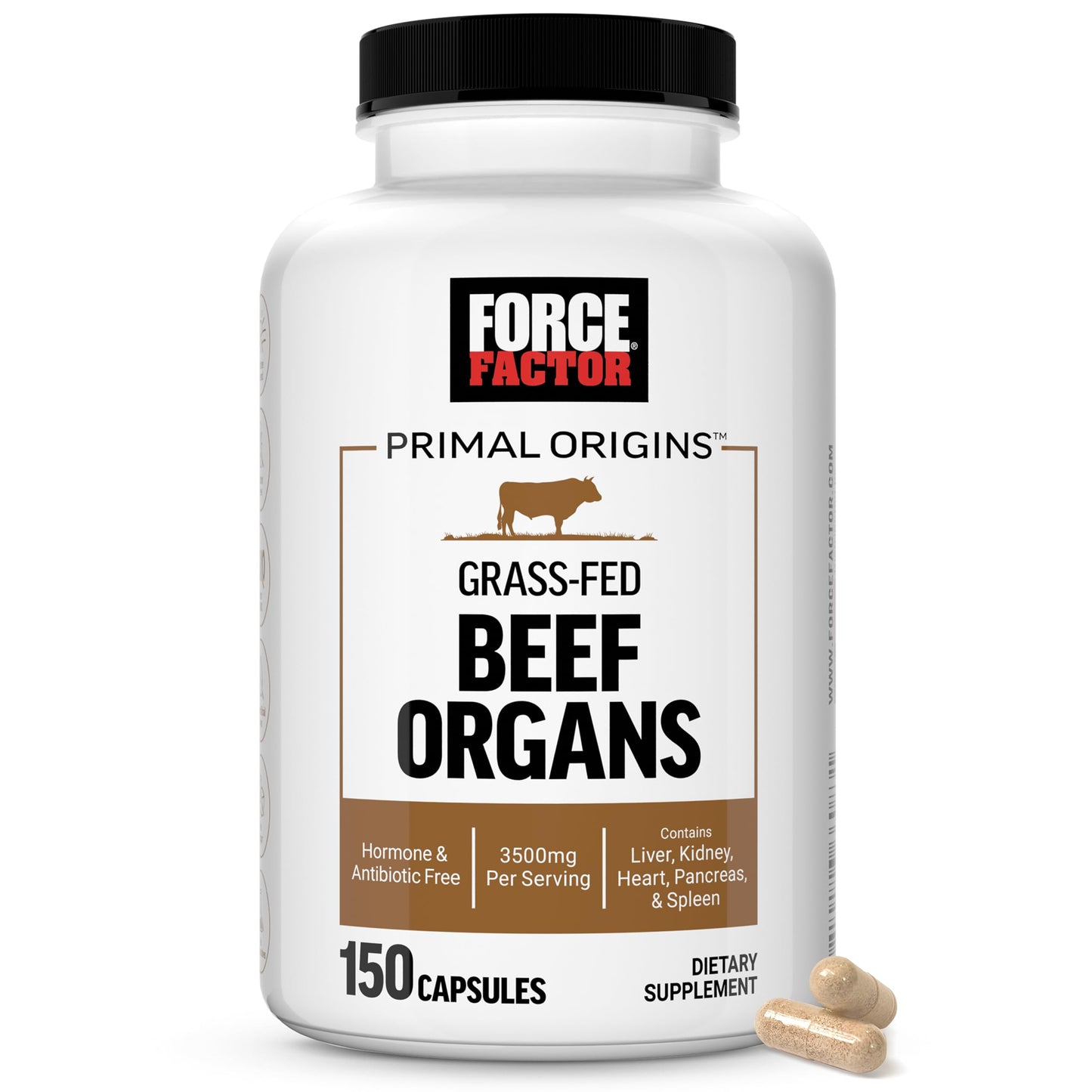 FORCE FACTOR Primal Origins Grass-Fed Beef Organs – Liver, Heart, Kidney, Pancreas & Spleen | 3500mg, 150 Capsules