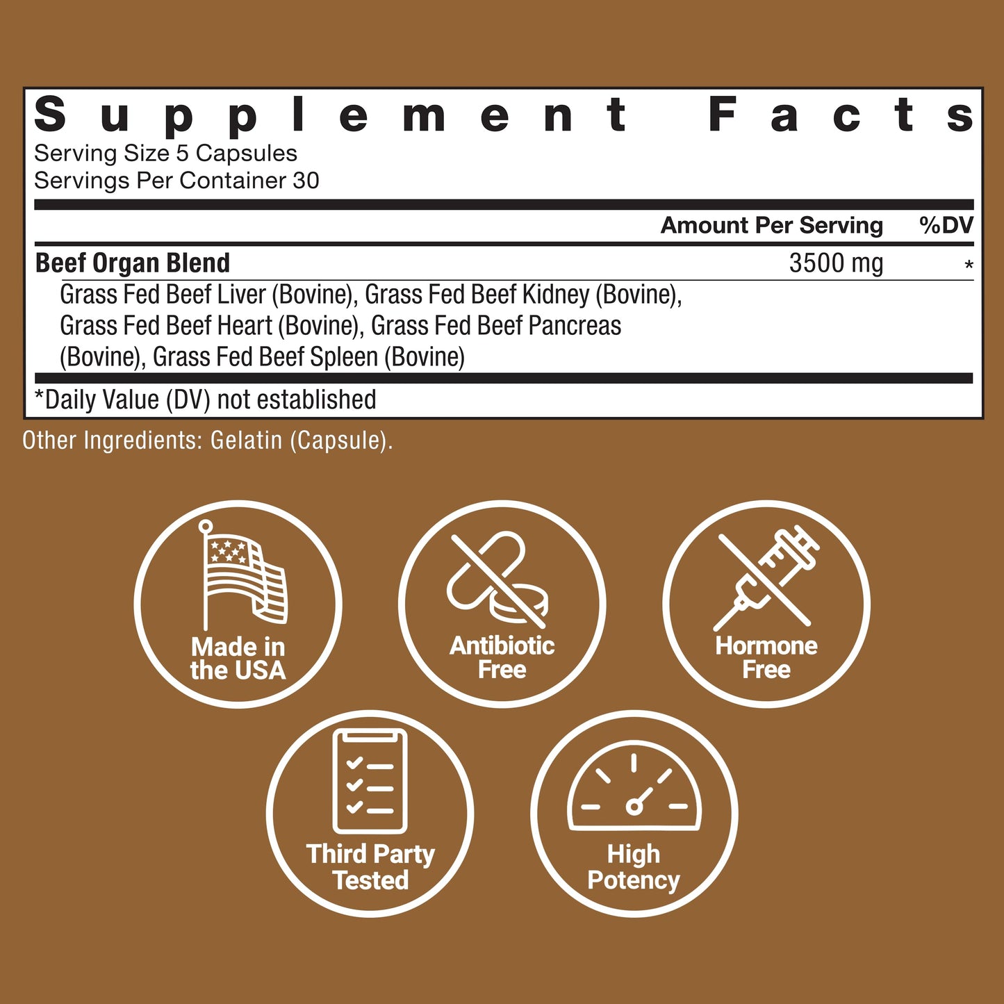 FORCE FACTOR Primal Origins Grass-Fed Beef Organs – Liver, Heart, Kidney, Pancreas & Spleen | 3500mg, 150 Capsules