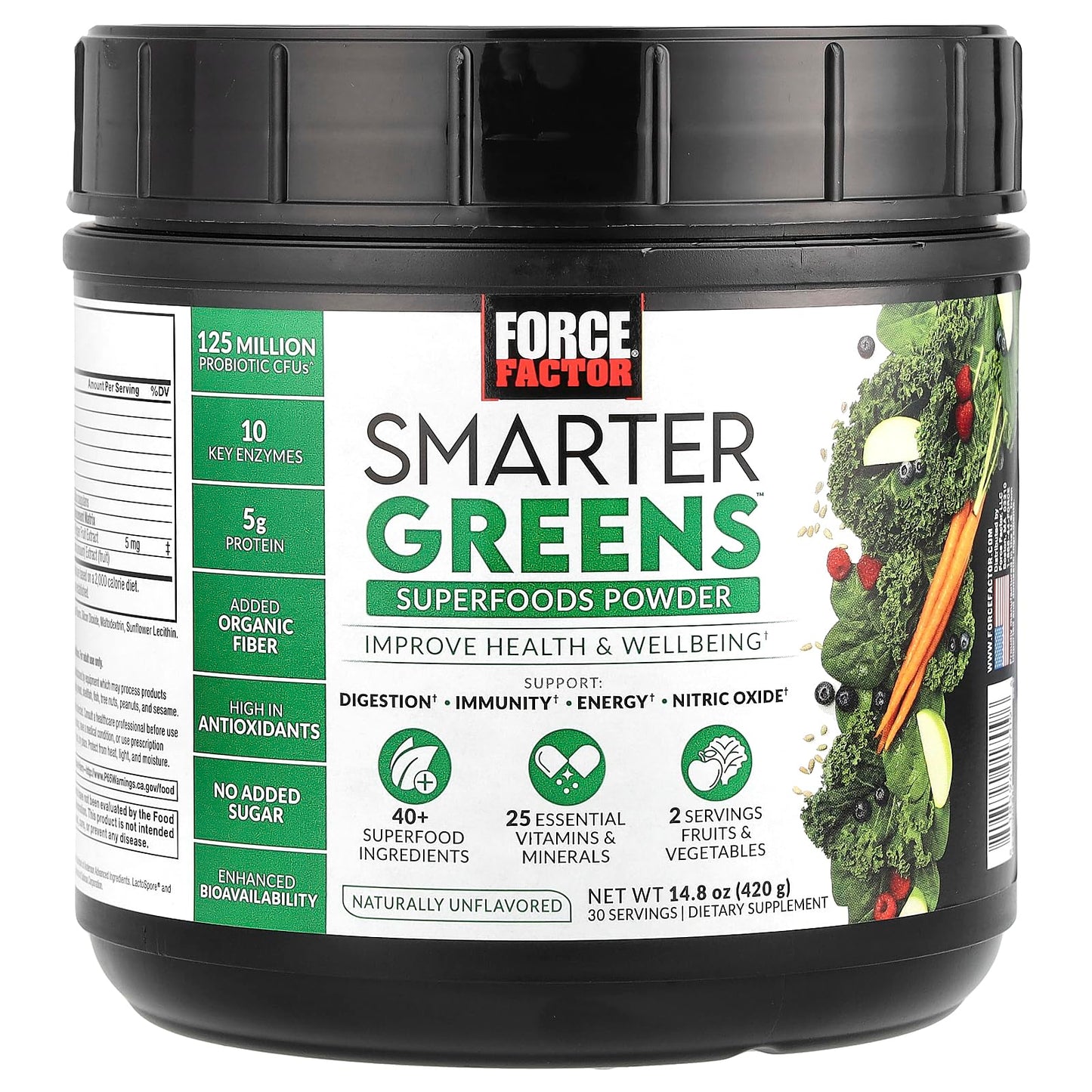 Force Factor Smarter Greens Powder – Digestion, Immunity & Energy, Probiotics & Digestive Enzymes (30 Servings)