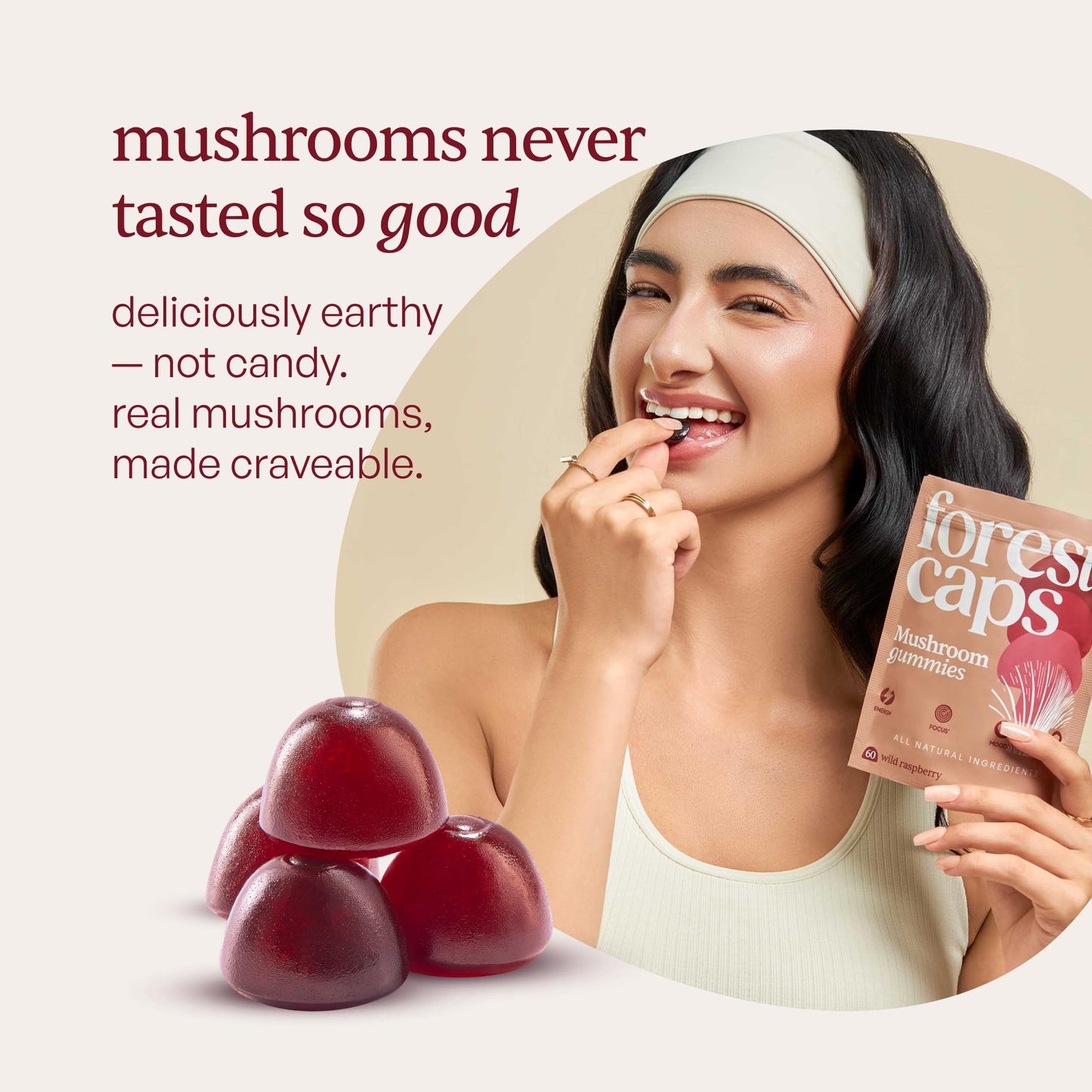 Forest Caps Mushroom Gummies – Lion’s Mane, Reishi & Cordyceps