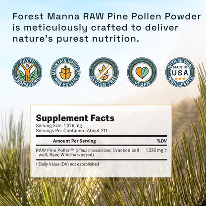 Forest Manna RAW Pine Pollen Powder – Adaptogenic Nutrition | Single Origin, 280g Pouch