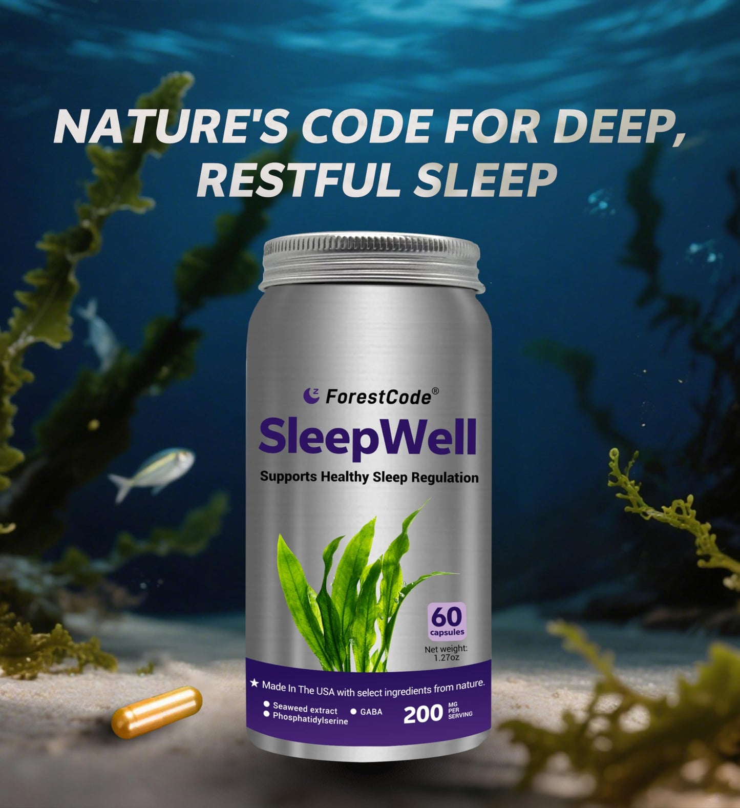 ForestCode Natural Sleep Aid for Adults — GABA & Seaweed Extract, Melatonin-Free, 60 Capsules