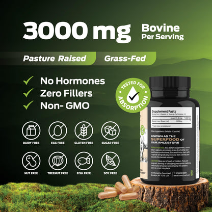 ForestLeaf Grass Fed Beef Liver Capsules - 3000mg per Serving, 180 Caps
