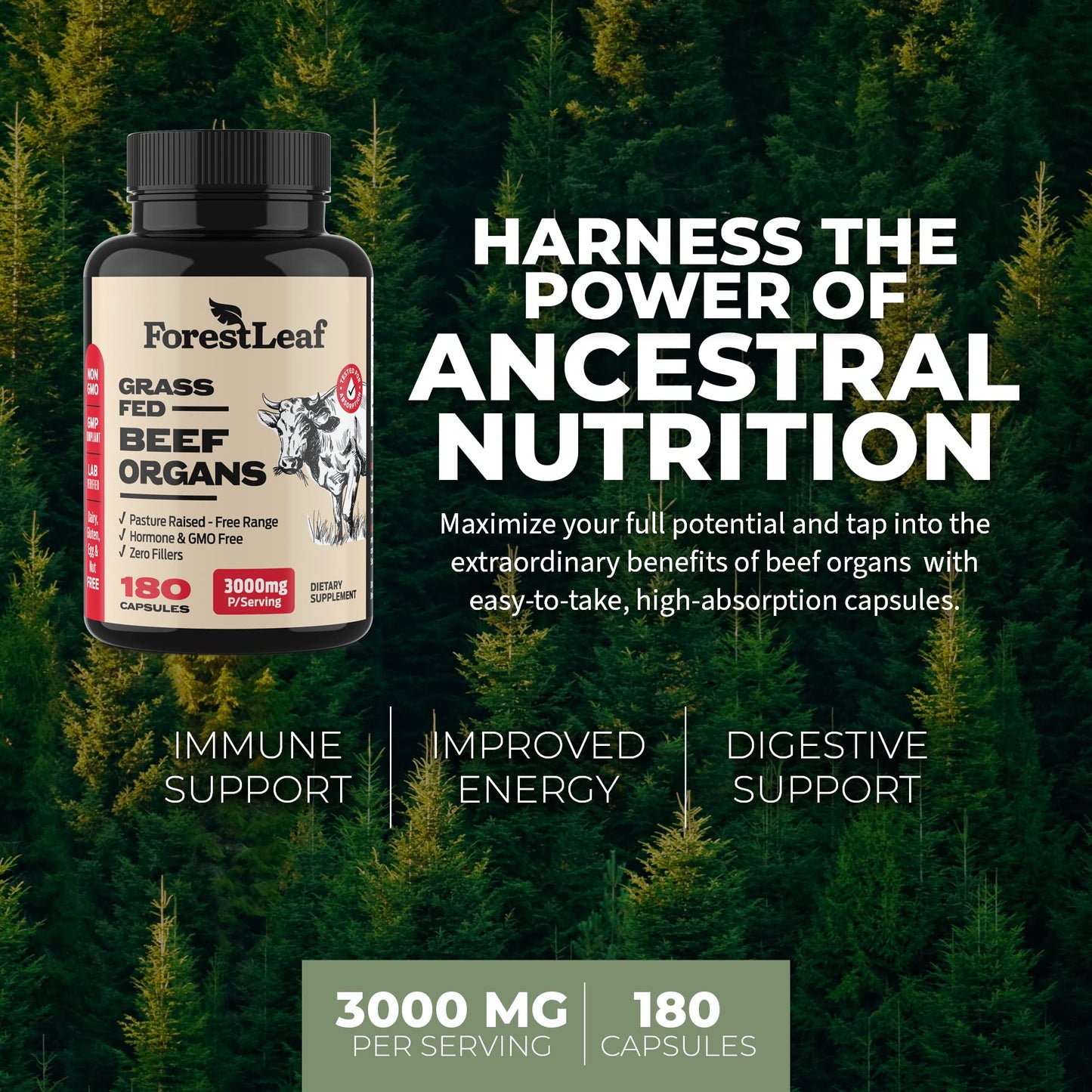 ForestLeaf Beef Organ Supplement - Grass-Fed & Pasture-Raised (180 Caps)
