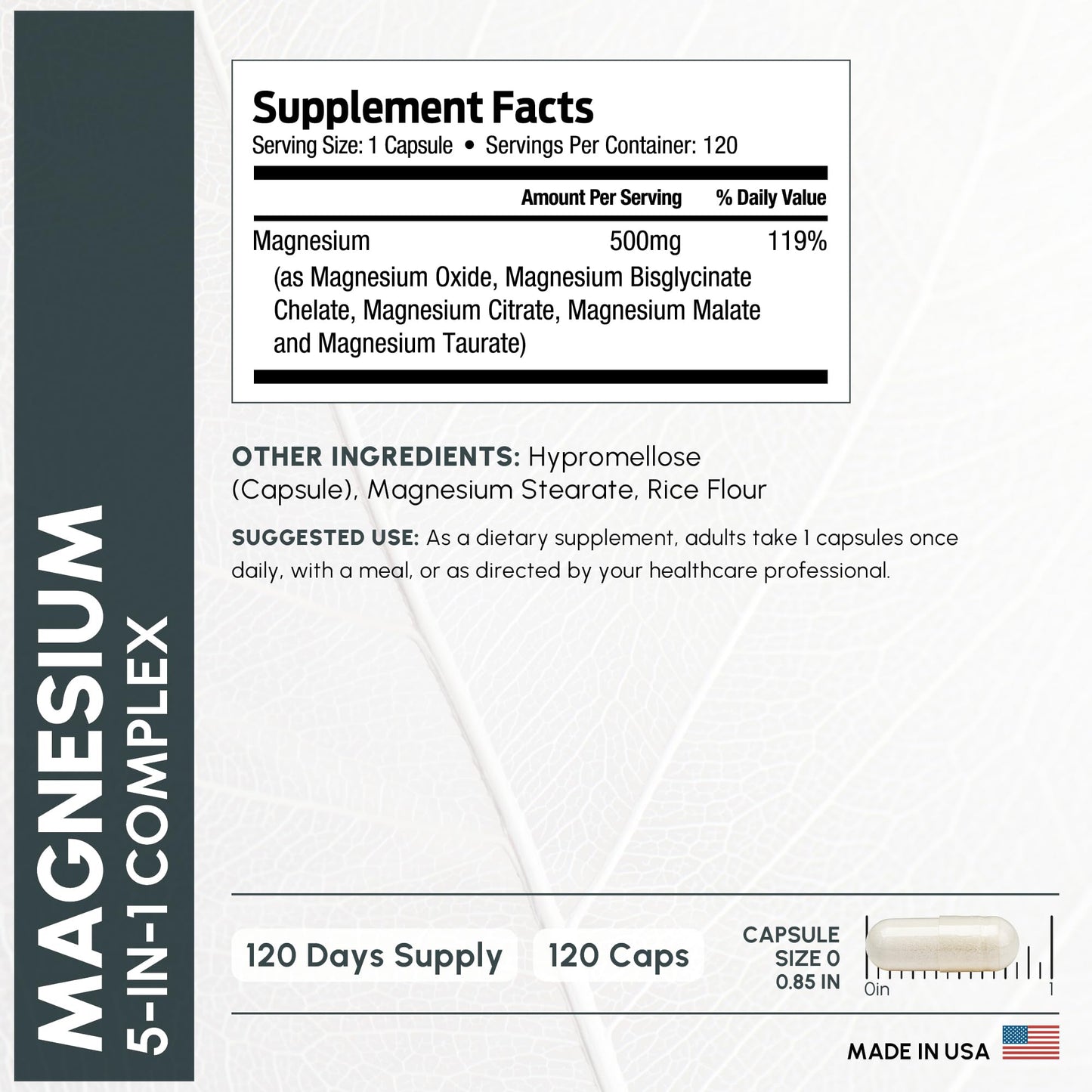 ForestLeaf Magnesium Complex 500mg – 120 Ct | Sleep, Relaxation & Muscle Support