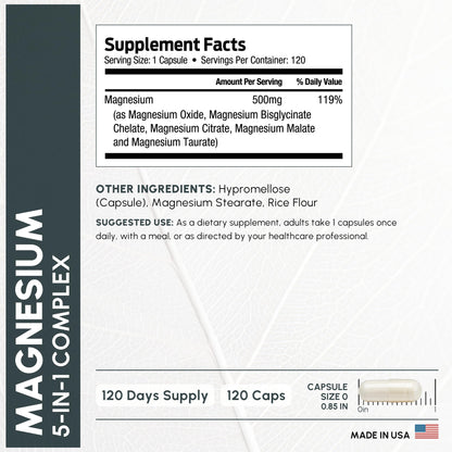 ForestLeaf Magnesium Complex 500mg – 120 Ct | Sleep, Relaxation & Muscle Support