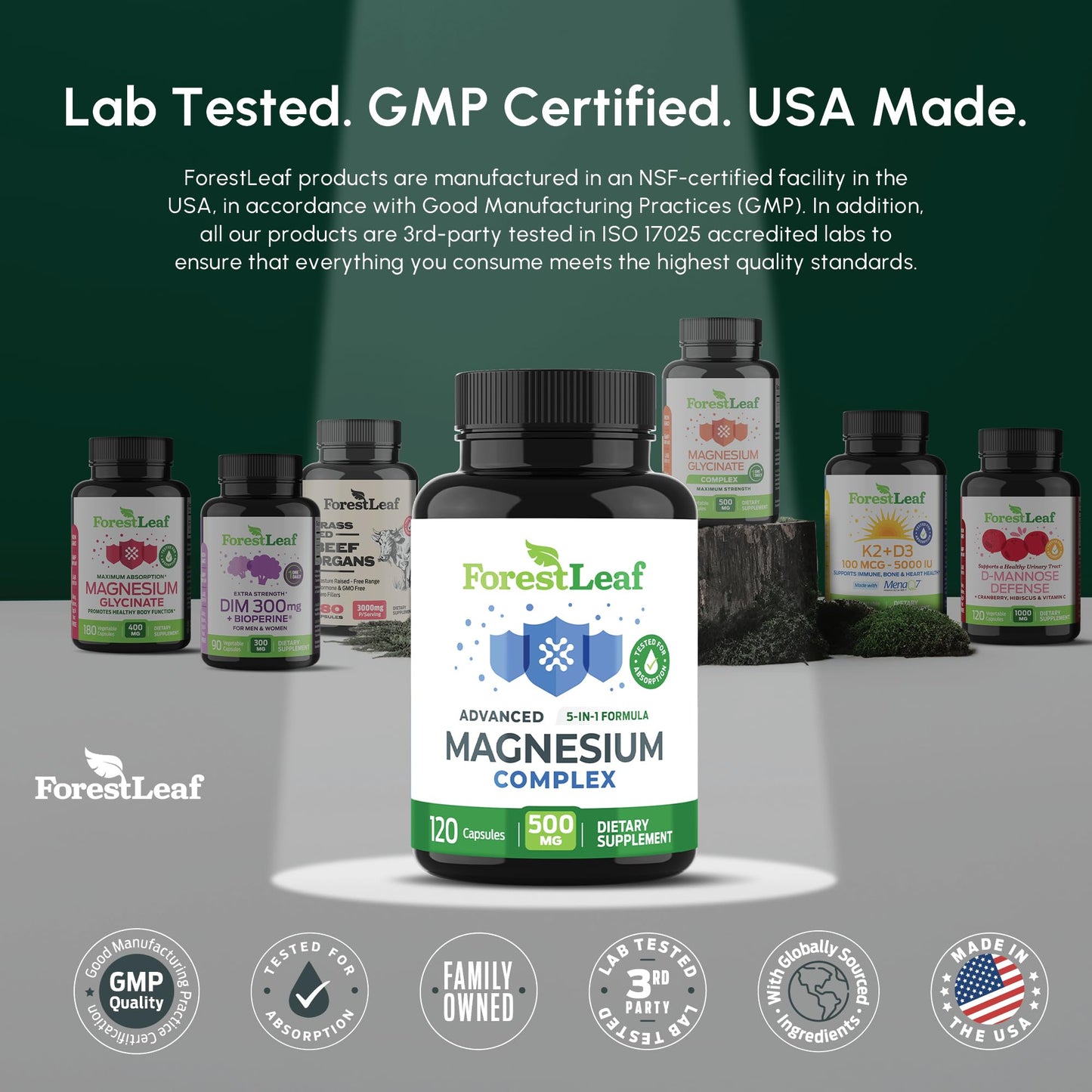 ForestLeaf Magnesium Complex 500mg – 120 Ct | Sleep, Relaxation & Muscle Support