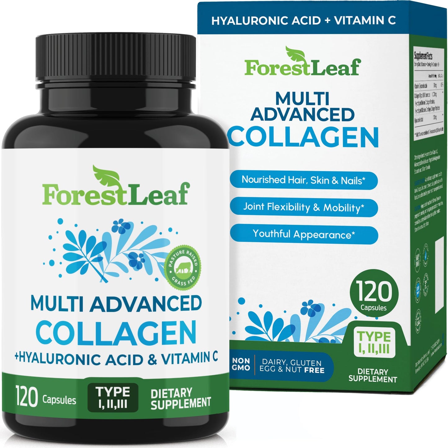 ForestLeaf Multi Collagen Pills with Hyaluronic Acid + Vitamin C | 120 Caps