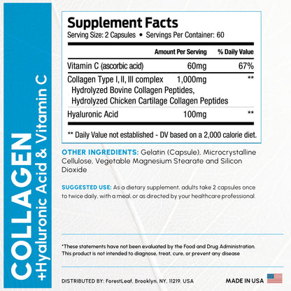 ForestLeaf Multi Collagen Pills with Hyaluronic Acid + Vitamin C | 120 Caps