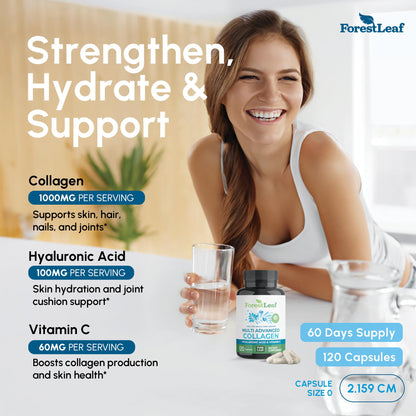 ForestLeaf Multi Collagen Pills with Hyaluronic Acid + Vitamin C | 120 Caps
