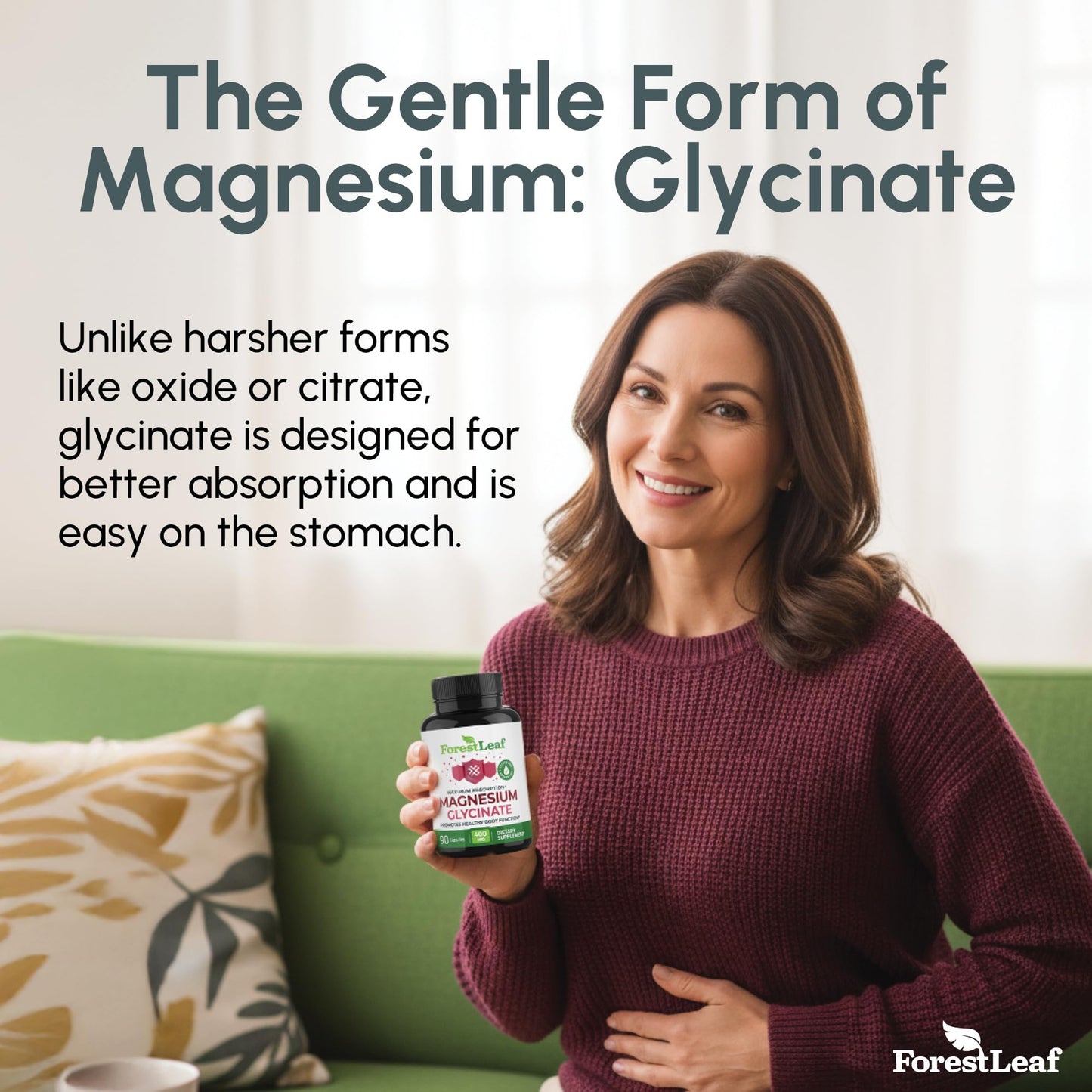 Pure Magnesium Glycinate 400mg – High Absorption, 90 Capsules