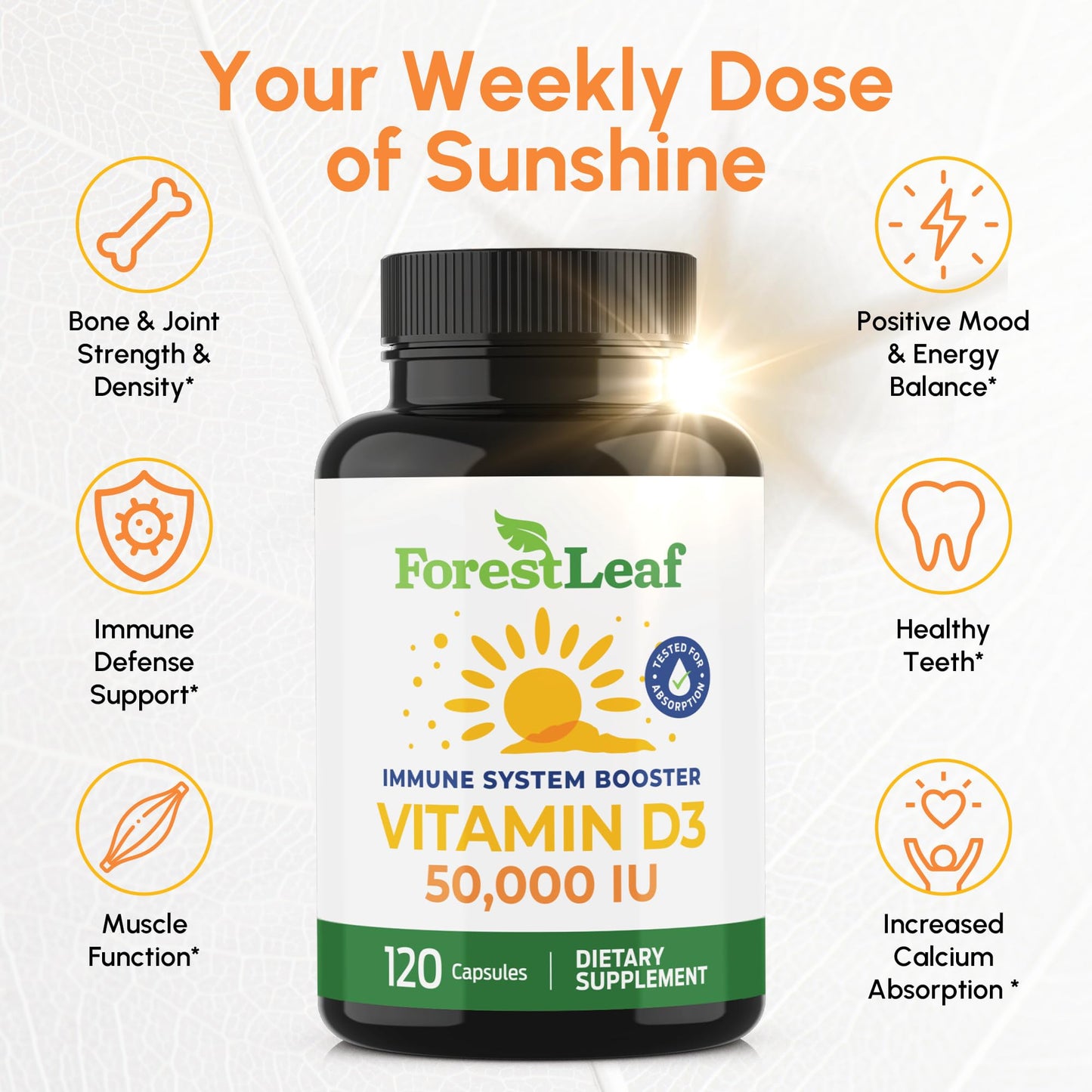 ForestLeaf Vitamin D3 50,000 IU – Weekly High Potency D3 (2-Year Supply)