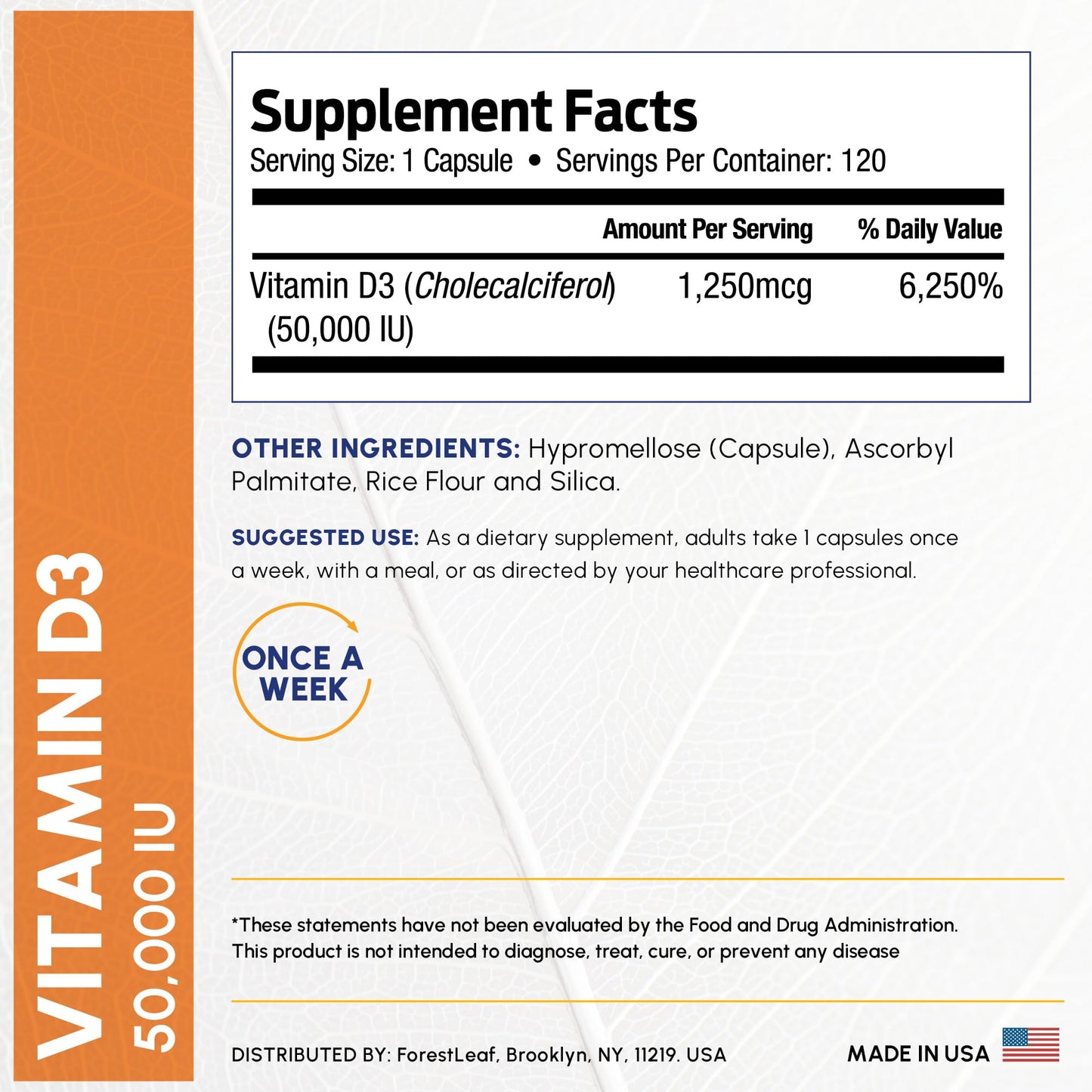 ForestLeaf Vitamin D3 50,000 IU – Weekly High Potency D3 (2-Year Supply)