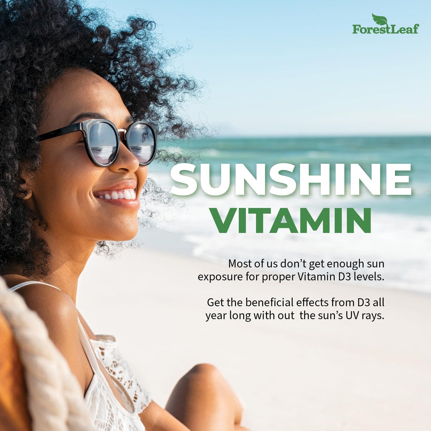 ForestLeaf Vitamin D3 5000 IU - 180 Count | Immune, Bone & Teeth Support