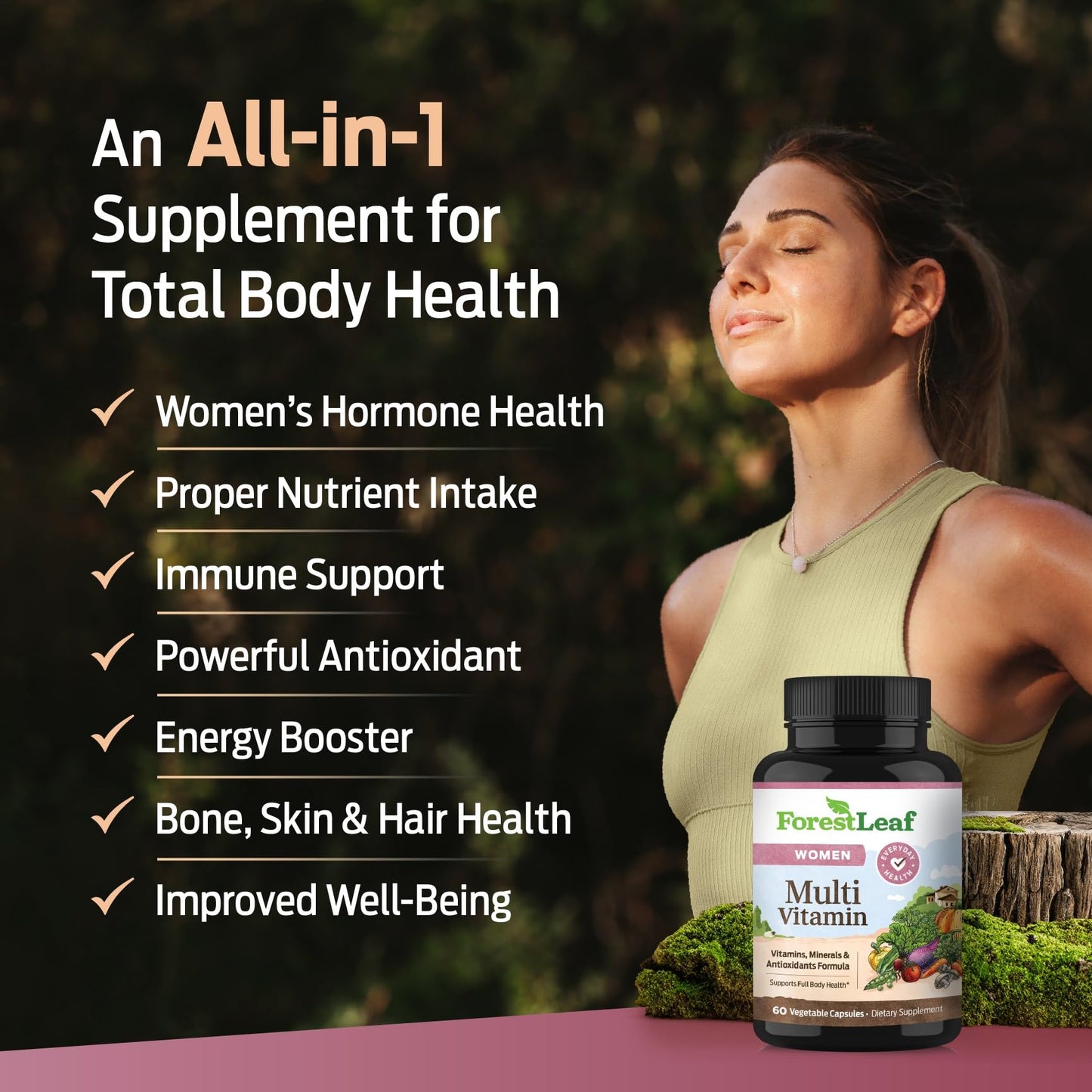 ForestLeaf Daily Vitamin Multivitamin for Women - Women's Multivitamin & Multiminerals (60 Veg Caps)